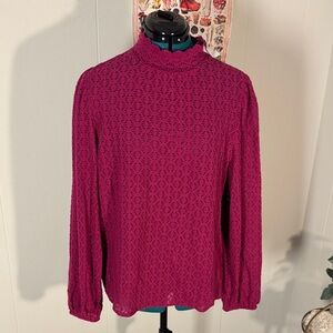 LOFT Fuchsia Lace Long Sleeve Top